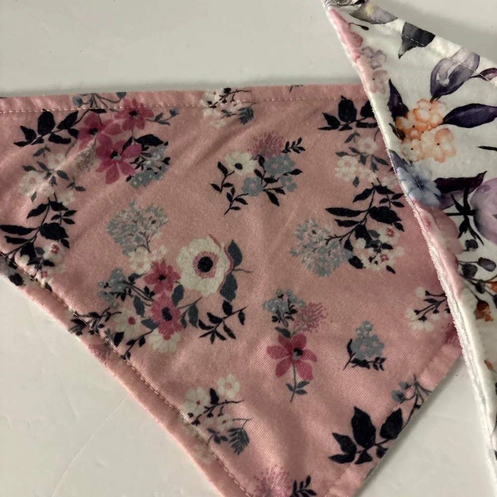 Somewhere Over Rainbows Floral Bandana Bib Set Pink White Roses 2 Pack